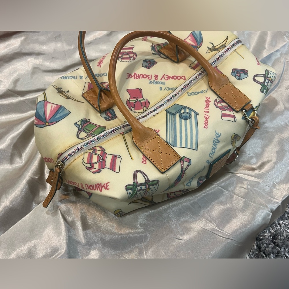 Dooney & Bourke Cream and Tan Travel Bag with Leather Accents